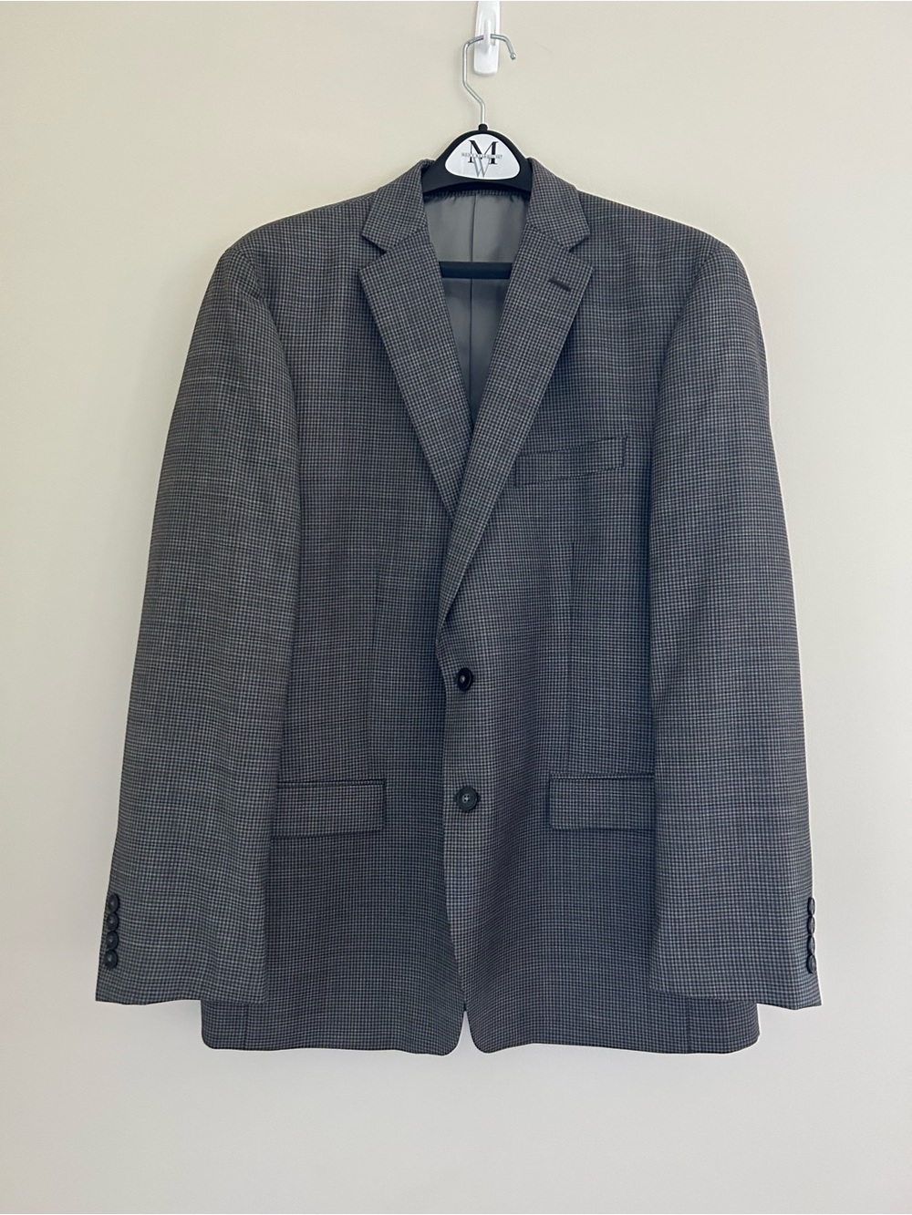 Calvin Klein 42R Gray Houndstooth Sport Coat Blazer 100% Wool Two Button Mens